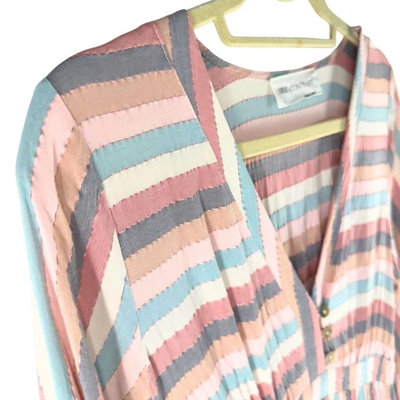 SELF CONTRAST Sophia Elegant MAXI DRESS Romantic Boho STRIPE RAINBOW WOMENS S - Picture 6 of 10